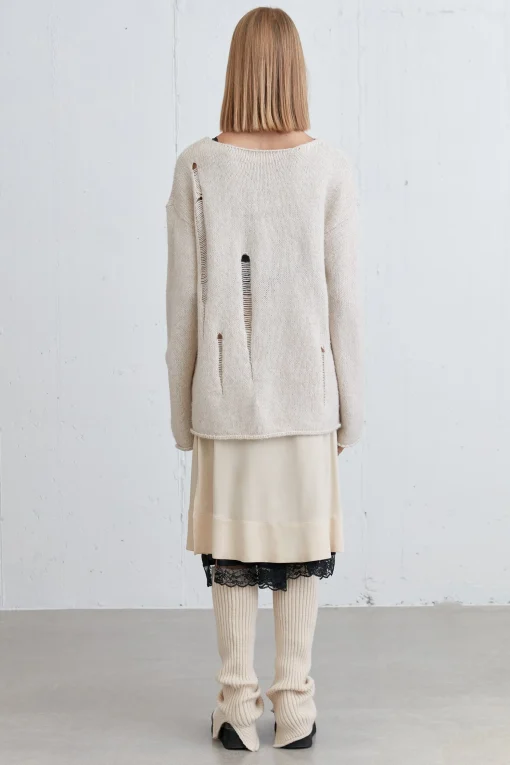 LACE-UP DISTRESSED SWEATER