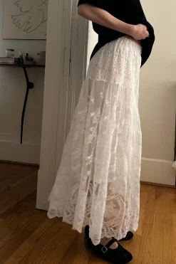 LAYERED LACE MIDI SKIRT