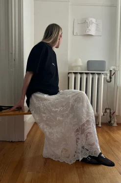 LAYERED LACE MIDI SKIRT