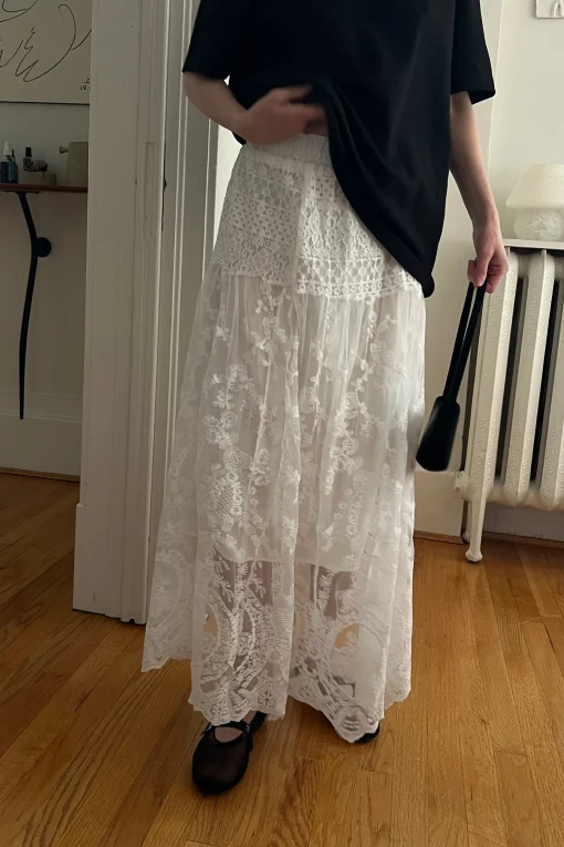 LAYERED LACE MIDI SKIRT