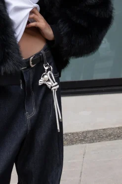 LEATHER AND SILVER ROPE BAG CHARM
