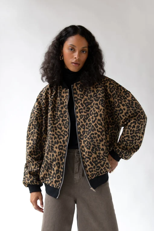 LEOPARD PRINT BOMBER JACKET