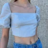 LINEN BLEND PUFF SLEEVE BLOUSE