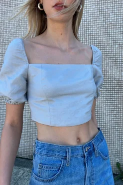 LINEN BLEND PUFF SLEEVE BLOUSE