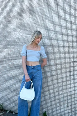 LINEN BLEND PUFF SLEEVE BLOUSE