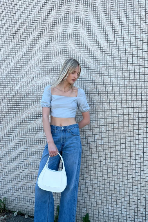 LINEN BLEND PUFF SLEEVE BLOUSE