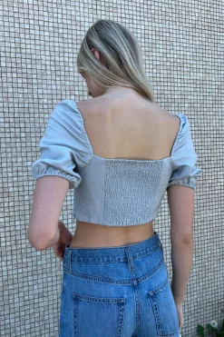 LINEN BLEND PUFF SLEEVE BLOUSE