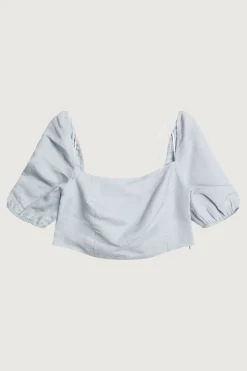 LINEN BLEND PUFF SLEEVE BLOUSE