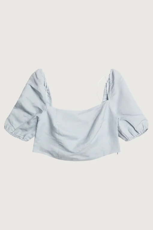 LINEN BLEND PUFF SLEEVE BLOUSE