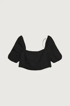 LINEN BLEND PUFF SLEEVE BLOUSE