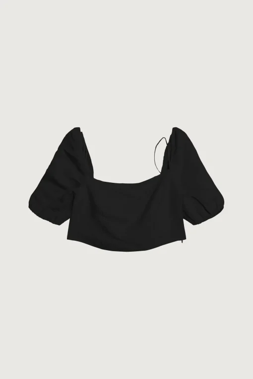 LINEN BLEND PUFF SLEEVE BLOUSE