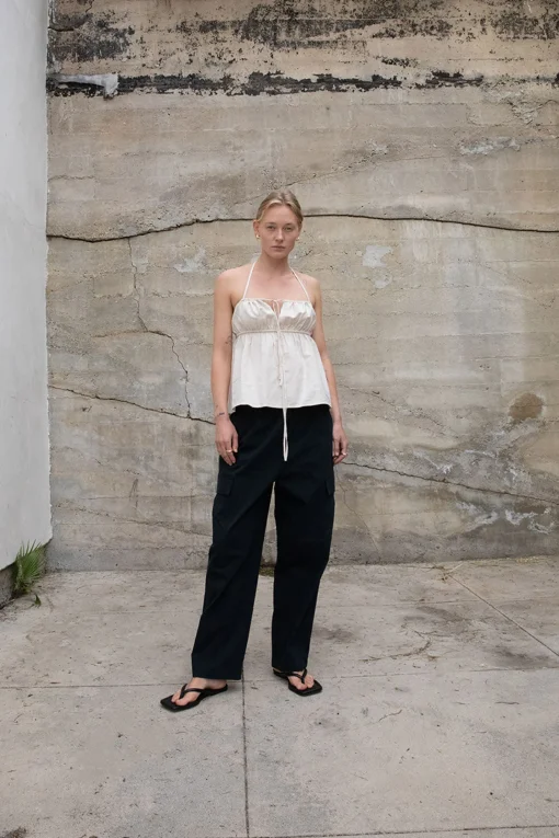 LINEN BLEND TIE FRONT TANK