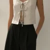 LINEN BLEND TIE FRONT TANK TOP