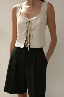 LINEN BLEND TIE FRONT TANK TOP