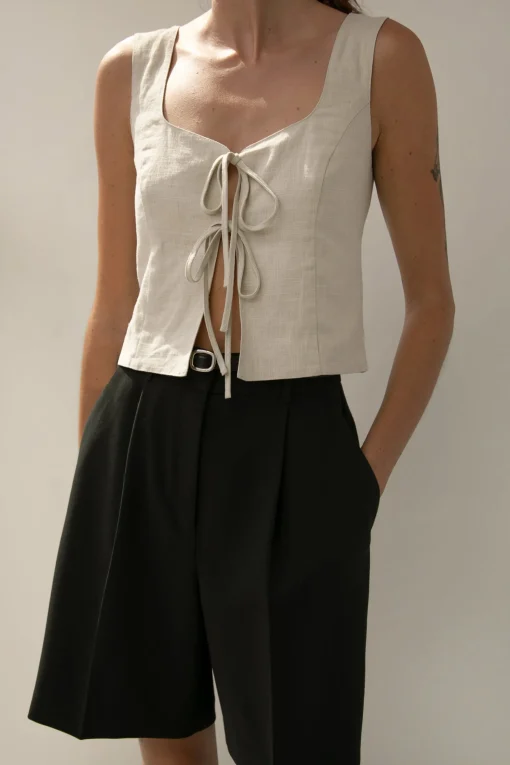 LINEN BLEND TIE FRONT TANK TOP