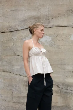 LINEN BLEND TIE FRONT TANK