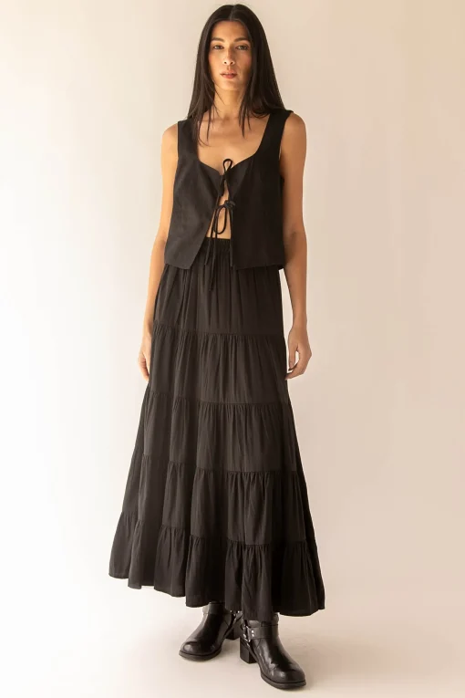 LINEN BLEND TIE FRONT TANK TOP