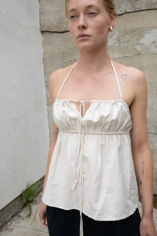 LINEN BLEND TIE FRONT TANK