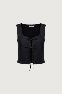 LINEN BLEND TIE FRONT TANK TOP