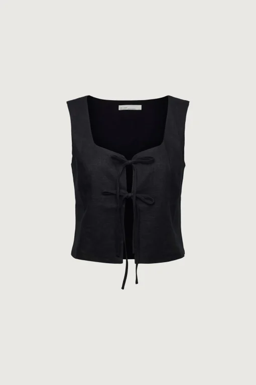 LINEN BLEND TIE FRONT TANK TOP
