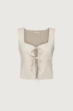 LINEN BLEND TIE FRONT TANK TOP