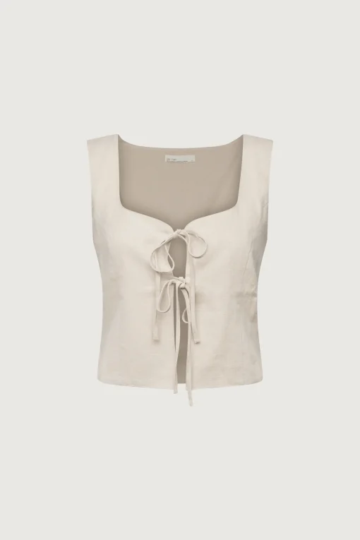 LINEN BLEND TIE FRONT TANK TOP