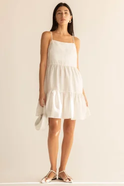 LINEN BLEND TIERED MINI DRESS