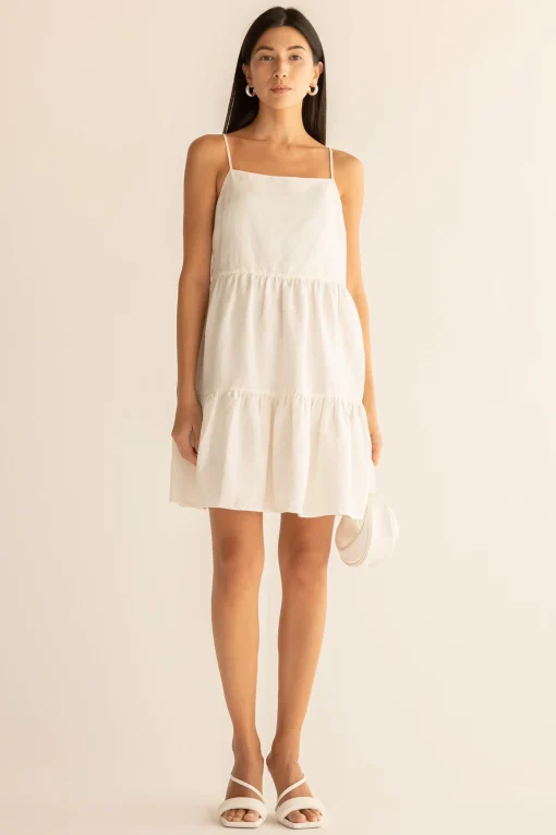 LINEN BLEND TIERED MINI DRESS