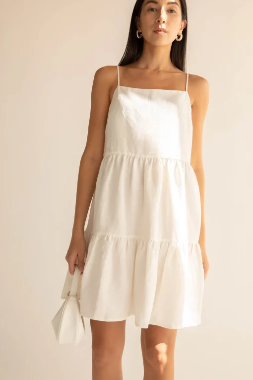 LINEN BLEND TIERED MINI DRESS