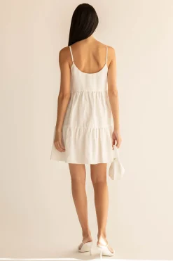 LINEN BLEND TIERED MINI DRESS