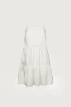 LINEN BLEND TIERED MINI DRESS