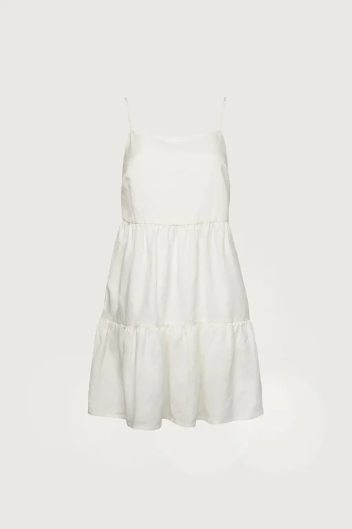 LINEN BLEND TIERED MINI DRESS