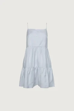 LINEN BLEND TIERED MINI DRESS