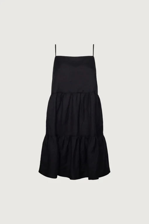 LINEN BLEND TIERED MINI DRESS