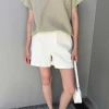 LINEN BLEND V-NECK BLOUSE