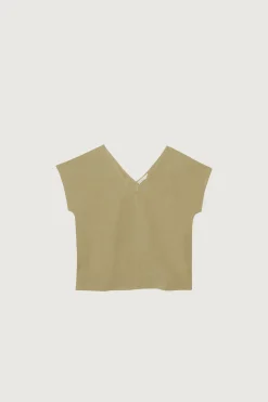 LINEN BLEND V-NECK BLOUSE
