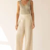 LINEN BLEND WIDE LEG DRESS PANT