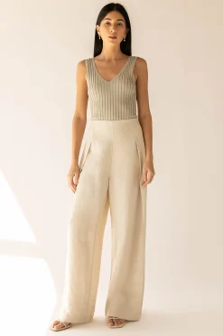 LINEN BLEND WIDE LEG DRESS PANT
