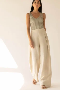 LINEN BLEND WIDE LEG DRESS PANT