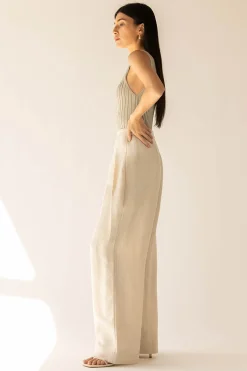 LINEN BLEND WIDE LEG DRESS PANT
