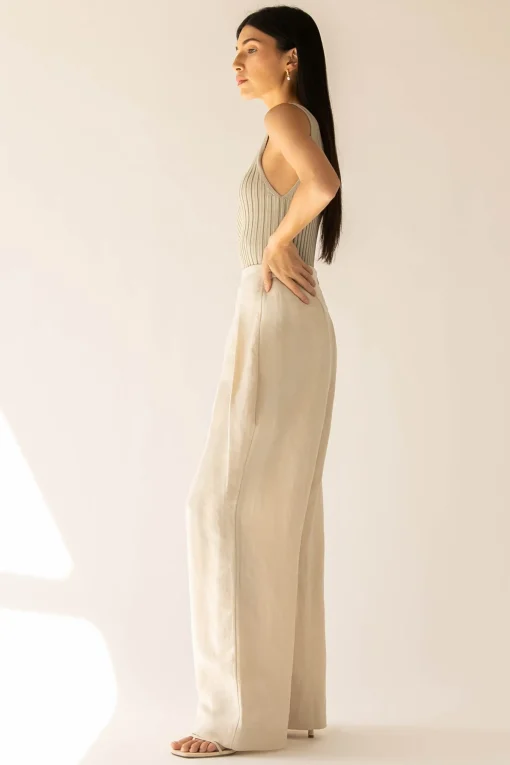 LINEN BLEND WIDE LEG DRESS PANT