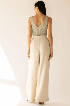 LINEN BLEND WIDE LEG DRESS PANT