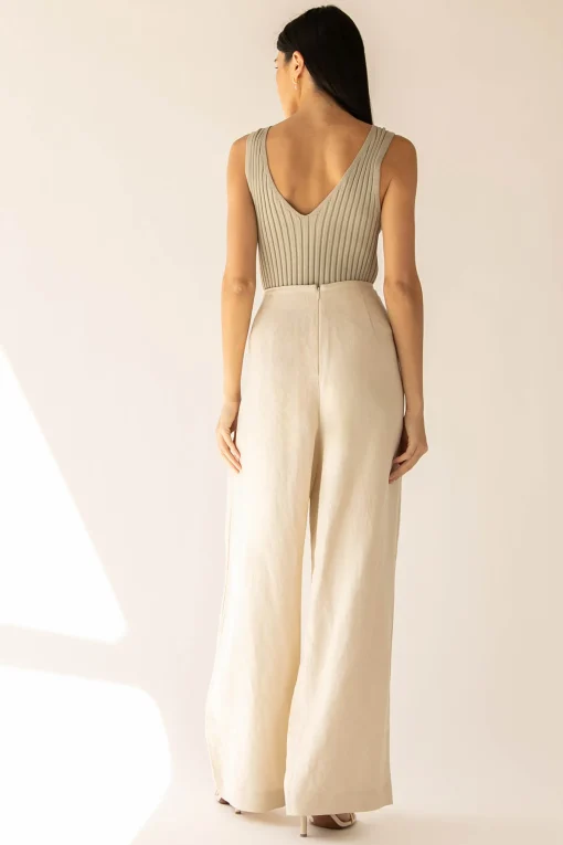 LINEN BLEND WIDE LEG DRESS PANT
