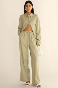 LINEN BLEND WIDE LEG PANT