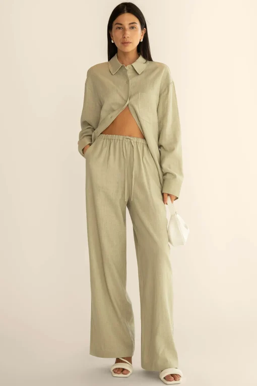 LINEN BLEND WIDE LEG PANT
