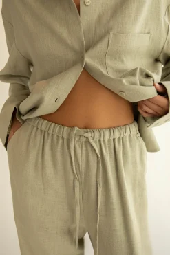 LINEN BLEND WIDE LEG PANT