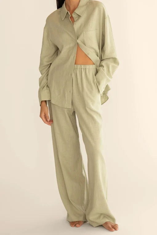 LINEN BLEND WIDE LEG PANT