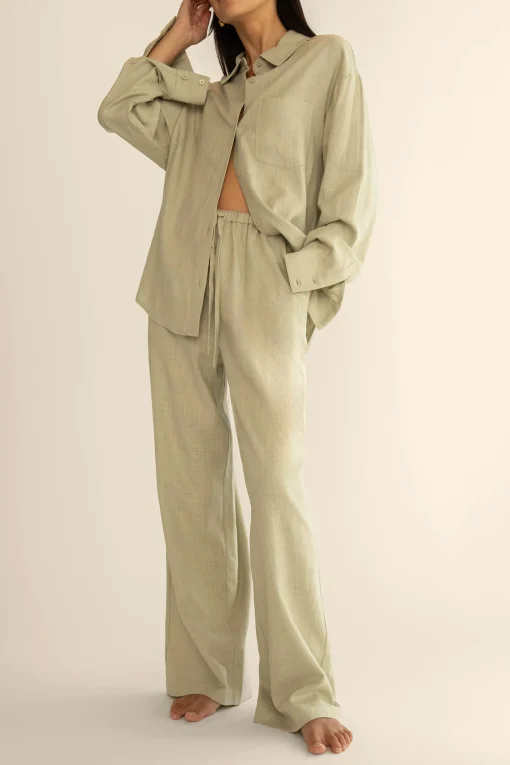 LINEN BLEND WIDE LEG PANT