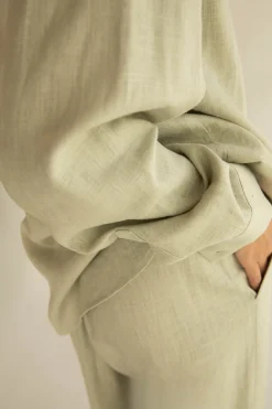 LINEN BLEND WIDE LEG PANT