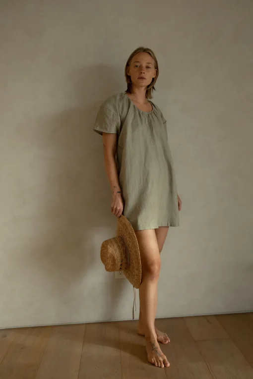 100% LINEN BOXY MINI DRESS